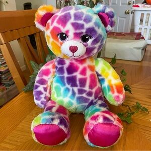 Build A Bear Tie Dye Rainbow Spotted Bear Plush